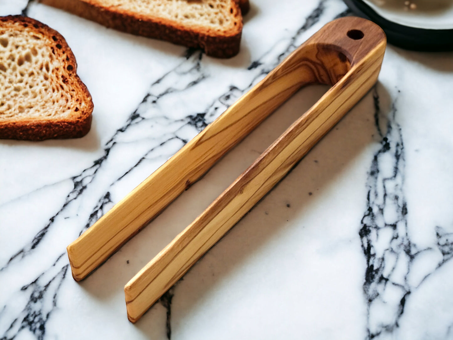 Olive Wood Toast Tongs -