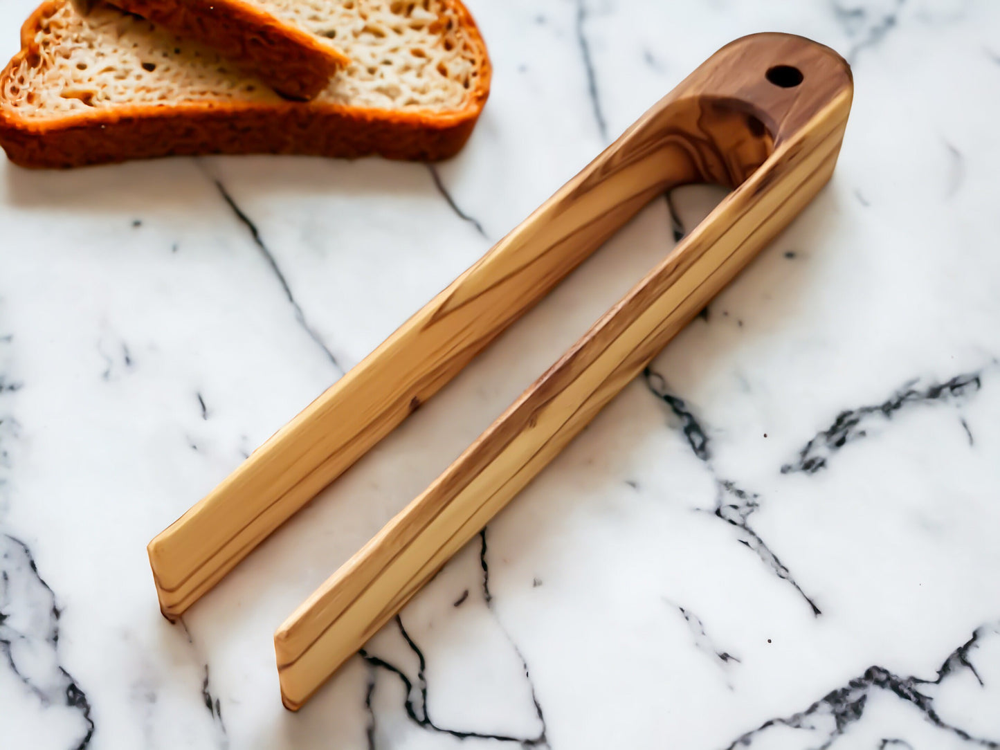 Olive Wood Toast Tongs -